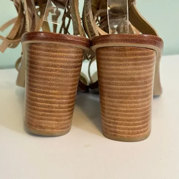 Ivy Kirzhner Sandals 9 Brown Snake Fringe Studded Hildagar Buckle Strappy Ankle